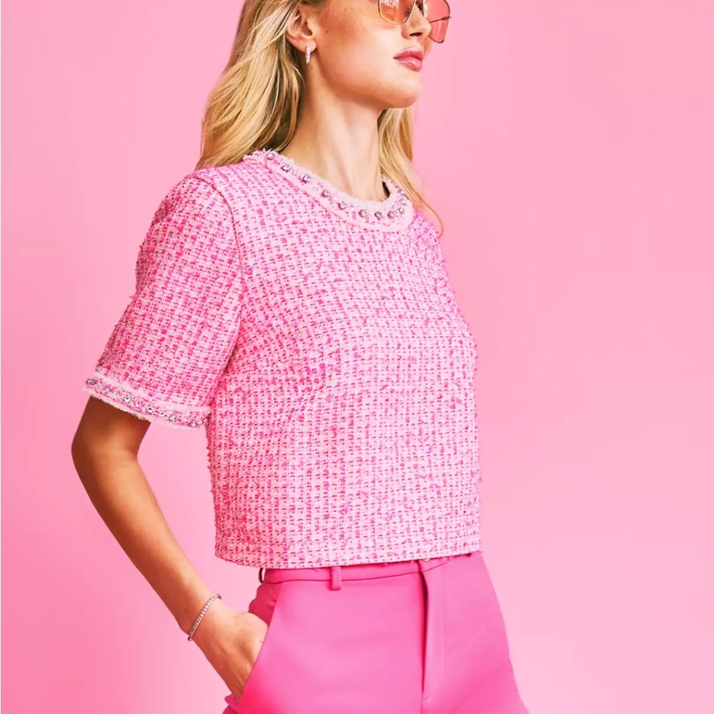 Lilly Pulitzer Folie Boucle Top Tweed Pink